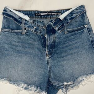 Alexander Wang Frayed Hem Blue Jean Shorts
